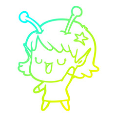 cold gradient line drawing happy alien girl cartoon