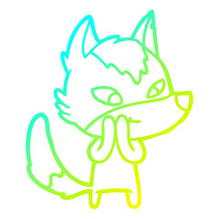 cold gradient line drawing friendly cartoon wolf