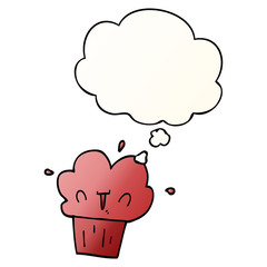 cartoon cupcake and thought bubble in smooth gradient style