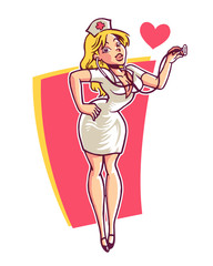 Blonde Sexy Nurse Holding Stethoscope Posing