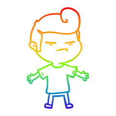 rainbow gradient line drawing cartoon cool guy with fashion hair cut