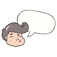 cartoon boy's face and speech bubble