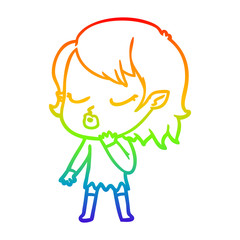 rainbow gradient line drawing cute cartoon vampire girl