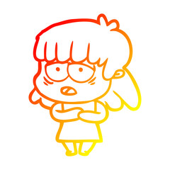 warm gradient line drawing cartoon tired woman
