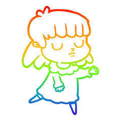 rainbow gradient line drawing cartoon indifferent woman