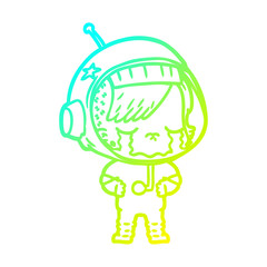 cold gradient line drawing cartoon crying astronaut girl