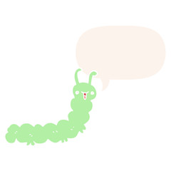 cartoon caterpillar and speech bubble in retro style