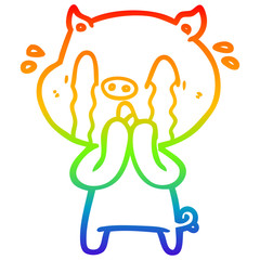 rainbow gradient line drawing crying pig cartoon