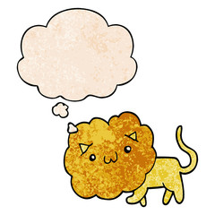 cartoon lion and thought bubble in grunge texture pattern style