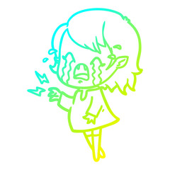 cold gradient line drawing cartoon crying vampire girl
