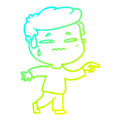 cold gradient line drawing cartoon anxious man pointing