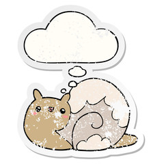 cute cartoon snail and thought bubble as a distressed worn sticker