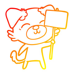 warm gradient line drawing cartoon dog with protest sign
