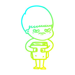 cold gradient line drawing annoyed cartoon boy