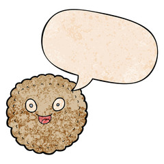 cartoon biscuit and speech bubble in retro texture style