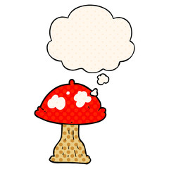cartoon mushroom and thought bubble in comic book style