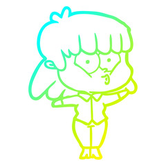 cold gradient line drawing cartoon whistling girl