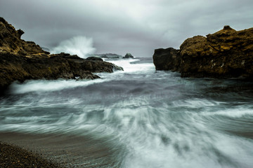 California Stormy Coastal Seascape with Spray and Surf in Motion