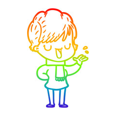 rainbow gradient line drawing cartoon woman talking
