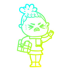 cold gradient line drawing cartoon angry woman