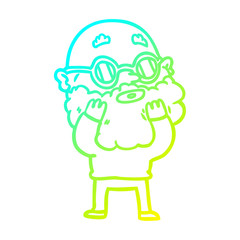 cold gradient line drawing cartoon curious man with beard and sunglasses