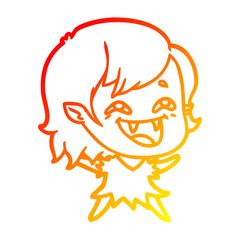 warm gradient line drawing cartoon laughing vampire girl
