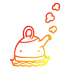 warm gradient line drawing cartoon kettle on stove