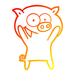 warm gradient line drawing happy pig cartoon