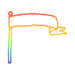 rainbow gradient line drawing cartoon waving white banner flag
