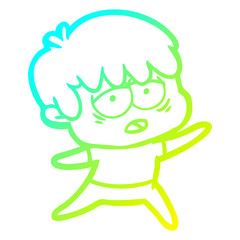 cold gradient line drawing cartoon exhausted boy