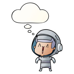 cartoon astronaut man and thought bubble in smooth gradient style