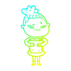 cold gradient line drawing cartoon woman