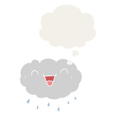 happy cartoon cloud and thought bubble in retro style