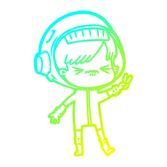 cold gradient line drawing cartoon astronaut woman