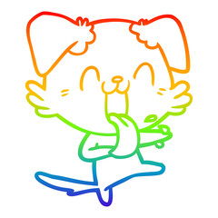 rainbow gradient line drawing cartoon panting dog