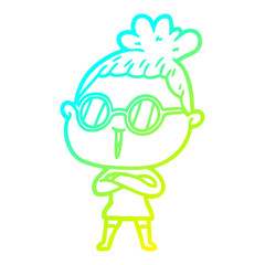 cold gradient line drawing cartoon woman wearing spectacles