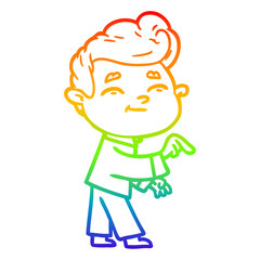rainbow gradient line drawing happy cartoon man pointing