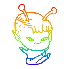 rainbow gradient line drawing cute cartoon alien girl