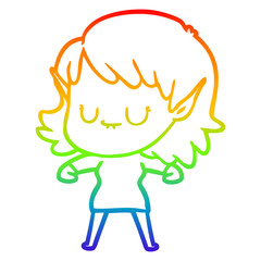 rainbow gradient line drawing happy cartoon elf girl