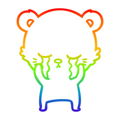 rainbow gradient line drawing crying cartoon polarbear
