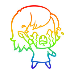 rainbow gradient line drawing cartoon crying vampire girl