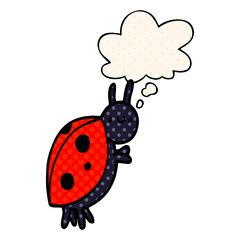 Obraz premium cartoon ladybug and thought bubble in comic book style