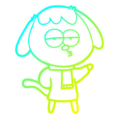 cold gradient line drawing cartoon tired dog wearing winter clothes