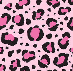Vector seamless pattern of black leopard spots isolated on pink background