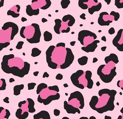 Stickers pour porte Rose clair Modèle sans couture de vecteur de taches de léopard noir isolé sur fond rose