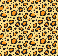 Fototapeta na wymiar Vector seamless pattern of black leopard spots isolated on yellow background