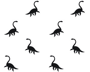 Vector seamless pattern of black swimming palaeosaurus loch ness dinosaur isolated on white background  S