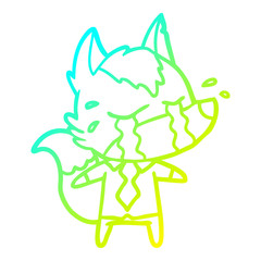 cold gradient line drawing cartoon crying wolf wearing work clothes