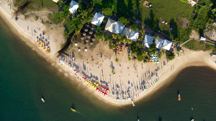 aerial view of the beaches umbrellas are on the beach