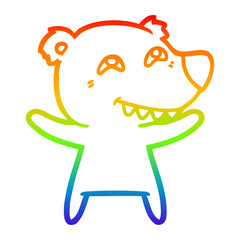 rainbow gradient line drawing cartoon bear showing teeth